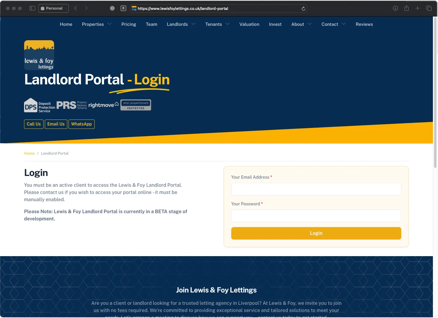 Landlord Portal - Login Page