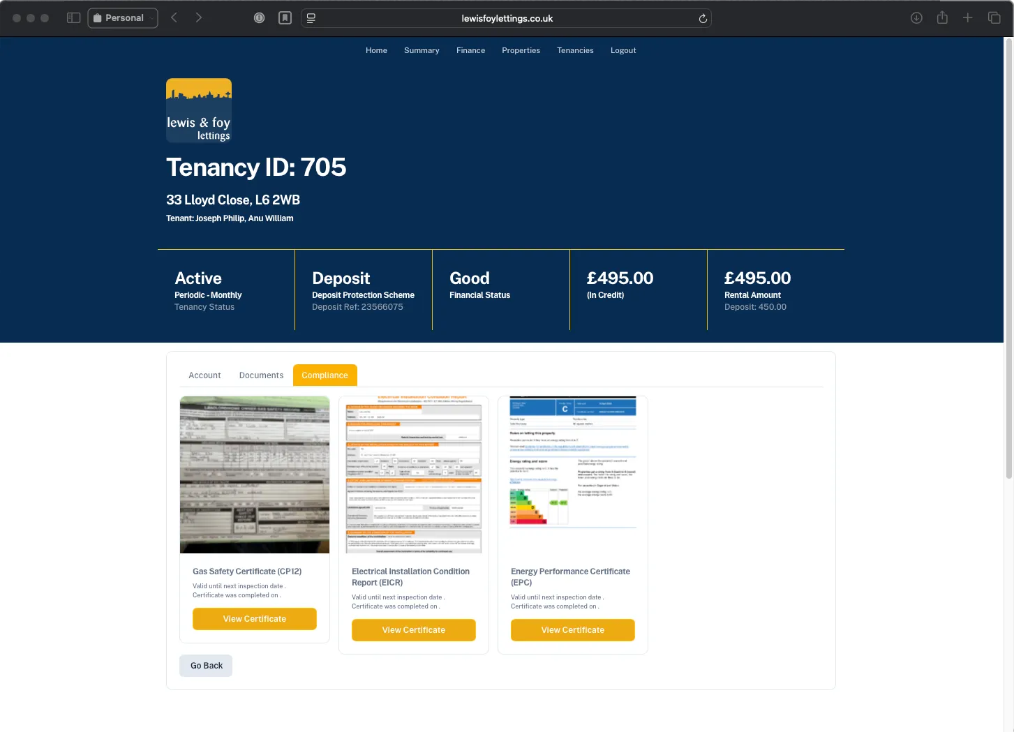 Landlord Portal - Tenancy Compliance