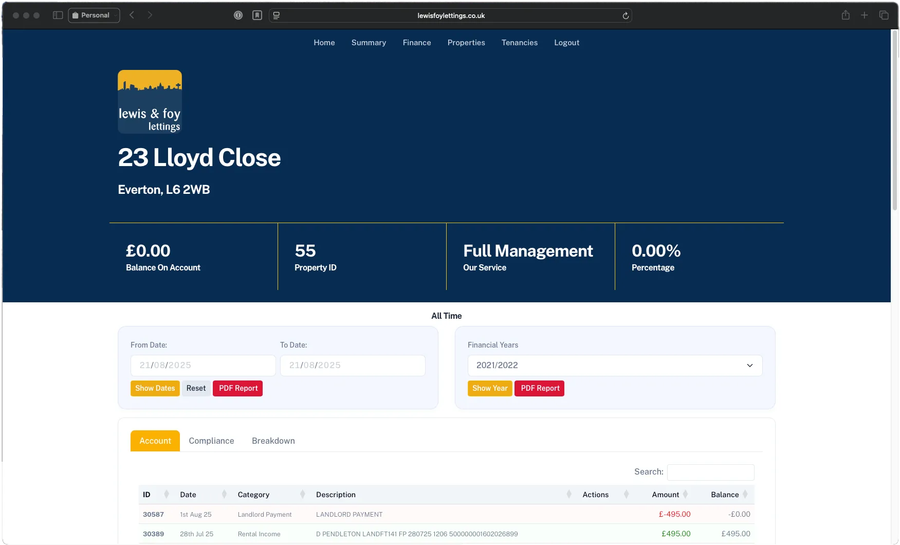 Landlord Portal - Property Summary